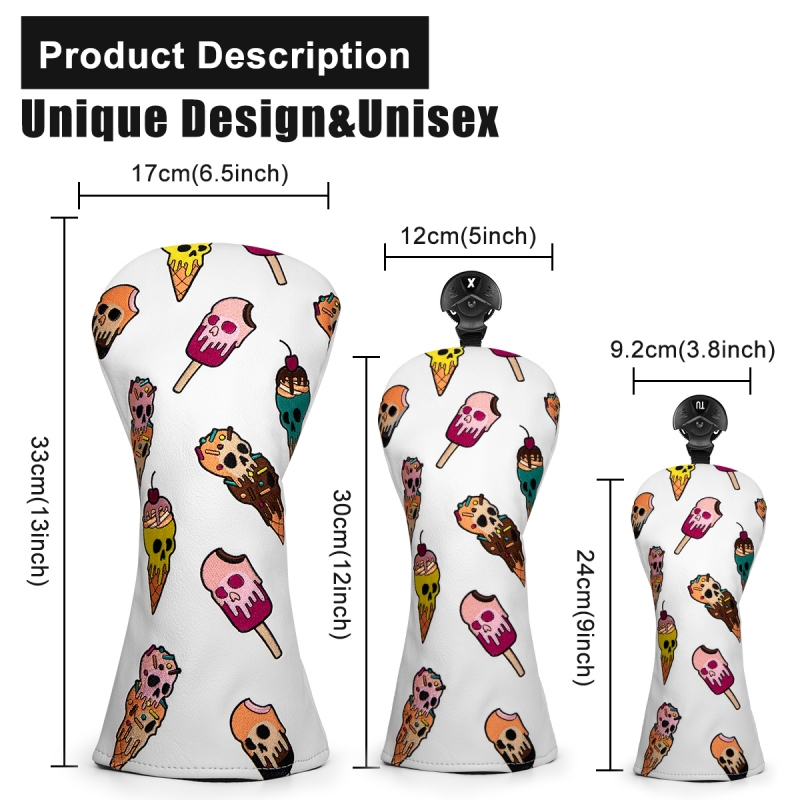 Custom Design Cream Skull Golf Wood Headcovers Set