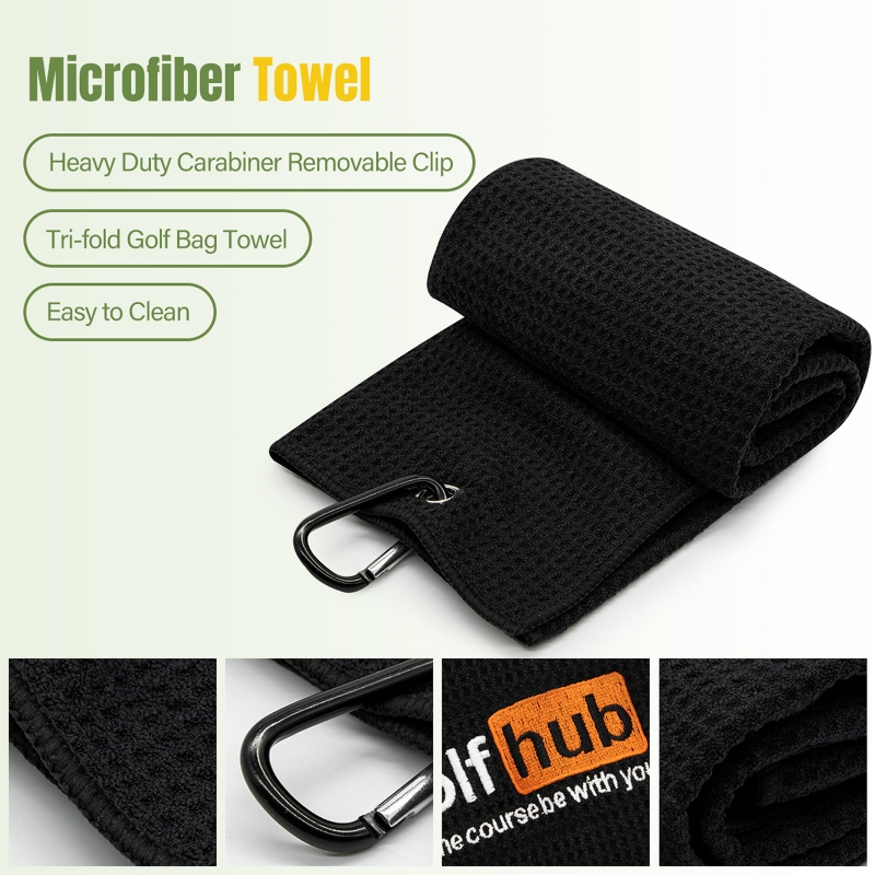 Custom Golf Microfiber Waffle Weave Towel with Clip