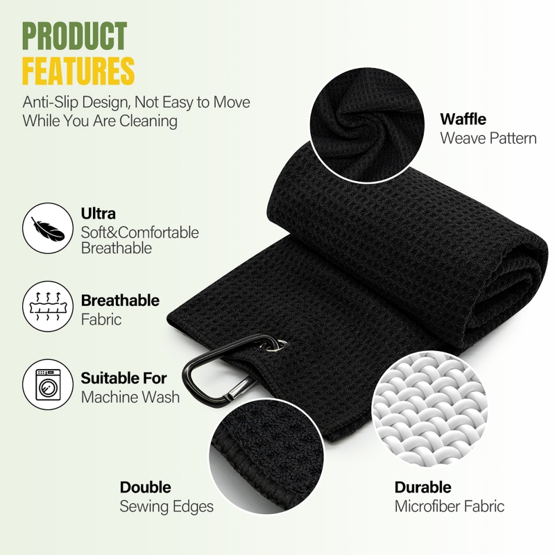 Custom Golf Microfiber Waffle Weave Towel with Clip